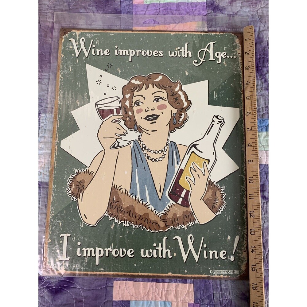 Wine Improves With Age Tin Sign Wall Decor 12.5x16 Metal Sign Bar Home shop - Picture 3 of 3